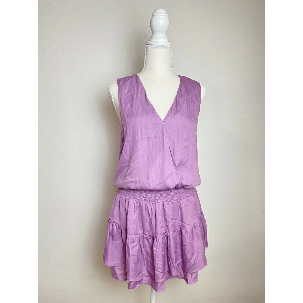 Mustard Seed dress Size Small Tunic Tank Purple Satin Peplum Wrap Front Career